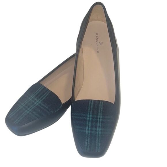 Bandolino Liberty Black Leather Green Plaid Slip On Flats Size 8.5 - Picture 1 of 8